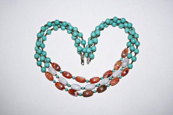 Vintage Boho Chunky Carnelian and Turquoise Blue … - image 4