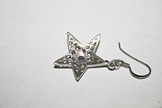 Vintage Sterling Silver Amethyst Star Drop Earrin… - image 9