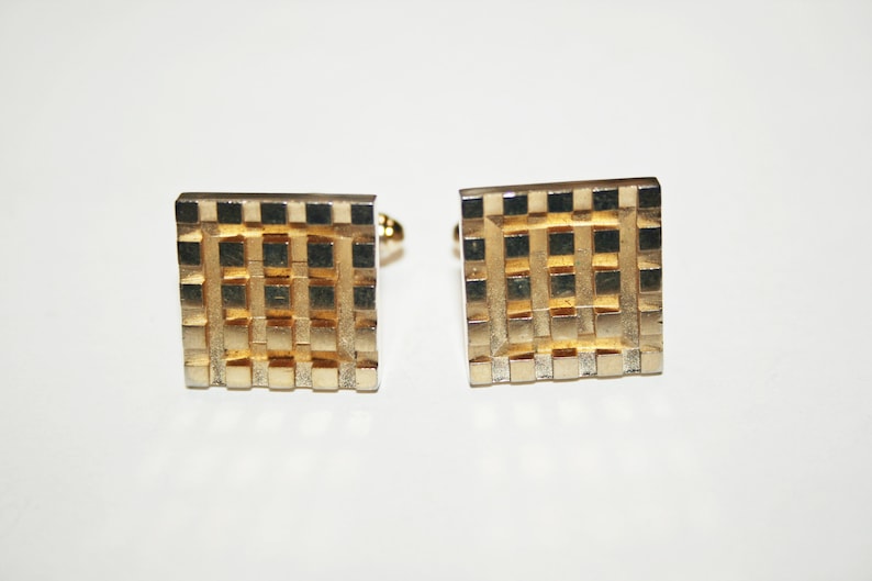 Vintage Gold Tone Checkered Cuff Links