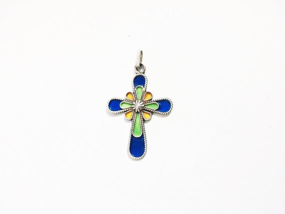 Antique Imperial Russian Enameled Cloisonne Cross… - image 1
