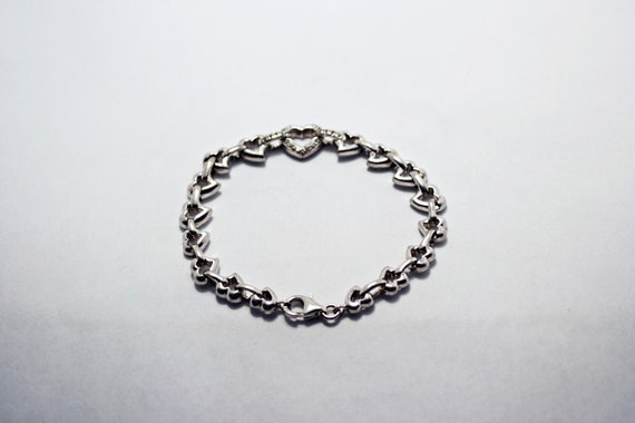 Vintage Sterling Silver Heart Shaped Chain Bracel… - image 8