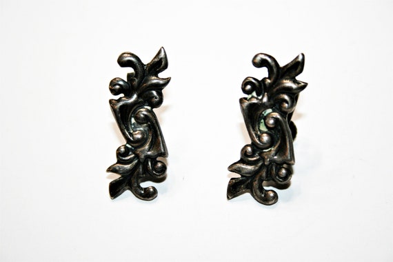 Antique Art Deco Mexican Silver Screwback Earring… - image 1