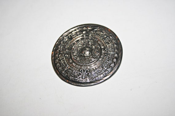 Vintage Sterling Silver Mayan Calendar Brooch - image 3