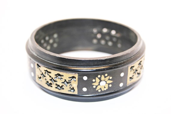 Vintage Horn Pique Bracelet with Silver and Gold … - image 3