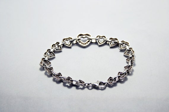 Vintage Sterling Silver Heart Shaped Chain Bracel… - image 5