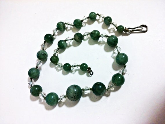 16" Antique Jade and Rock Crystal Necklace Art De… - image 3