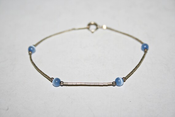 Vintage Sterling Silver and Blue Beaded Bracelet - image 4