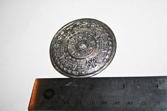 Vintage Sterling Silver Mayan Calendar Brooch - image 2