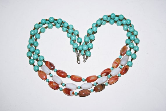 Vintage Boho Chunky Carnelian and Turquoise Blue … - image 5