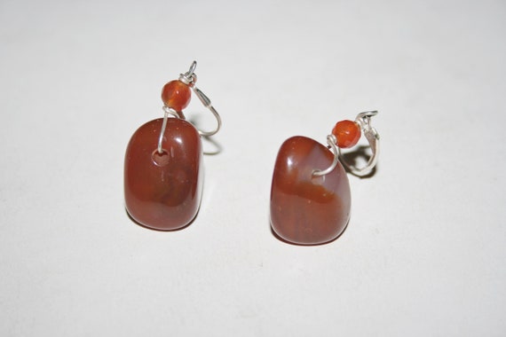 Vintage Sterling Silver Carnelian Drop Earrings - image 6