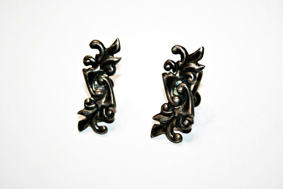 Antique Art Deco Mexican Silver Screwback Earring… - image 6