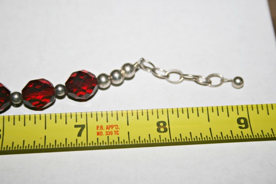 Vintage Sterling Silver Red Glass Bracelet - image 2