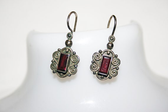 Antique Sterling Silver and Garnet Drop Earrings