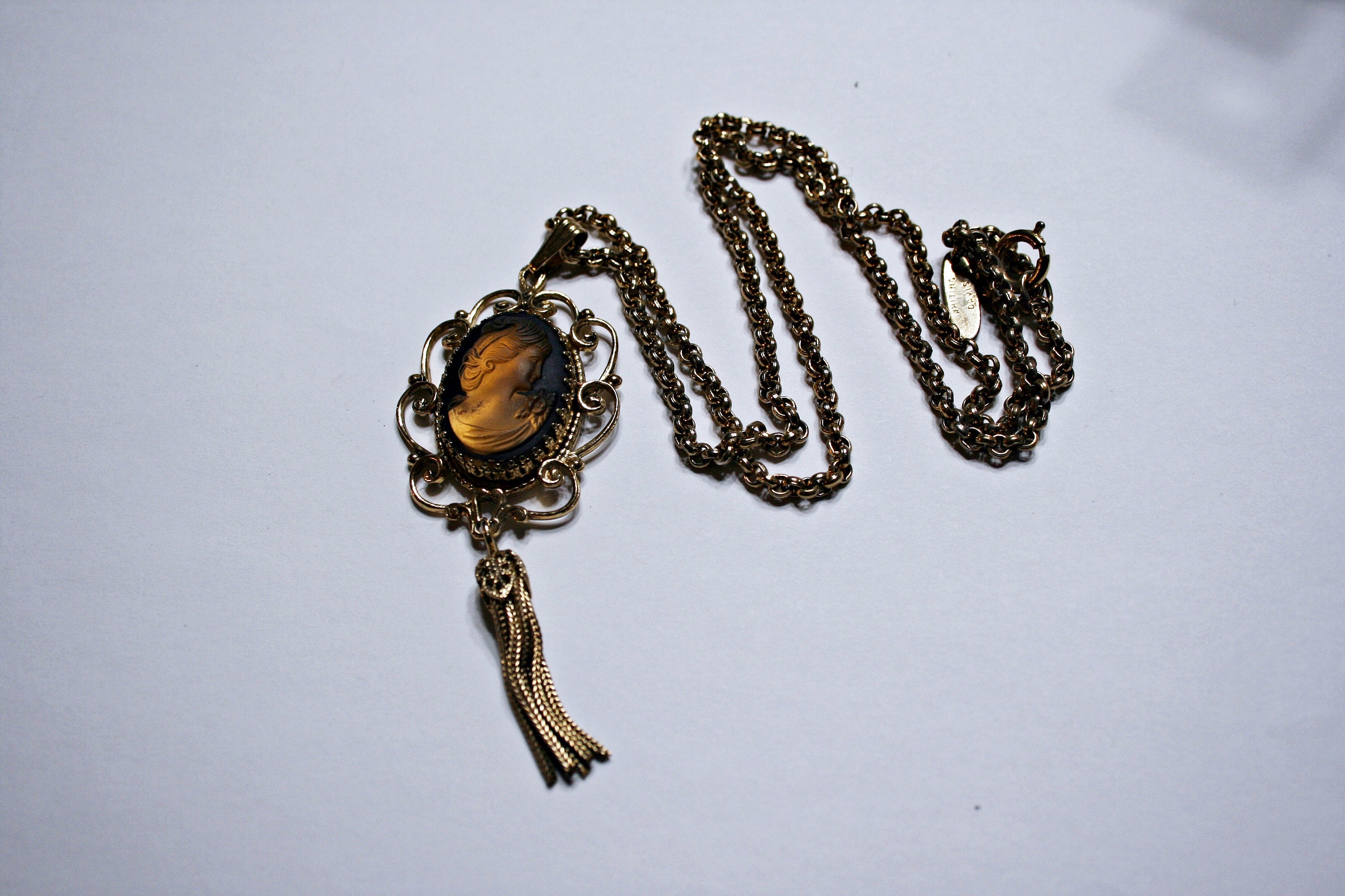 Vintage Whiting Davis Gold Tone Glass Cameo Necklace Etsy