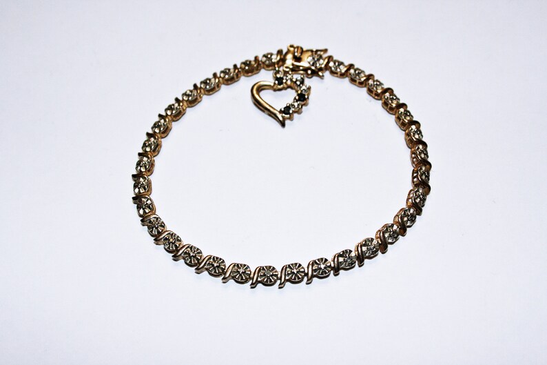 Vermeil Sterling Silver Tennis Bracelet with Heart Charm