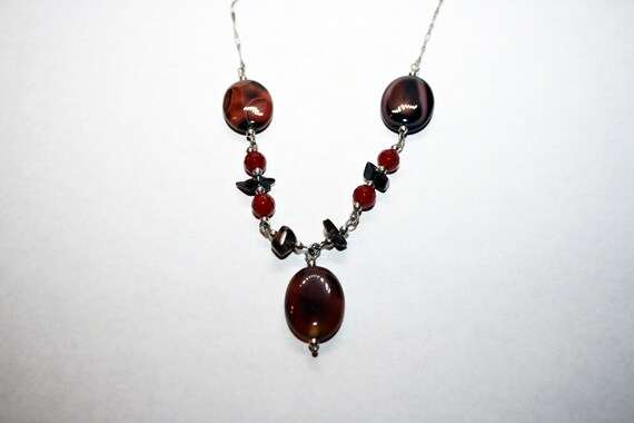 Vintage Sterling Silver Agate and Carnelian Neckl… - image 5