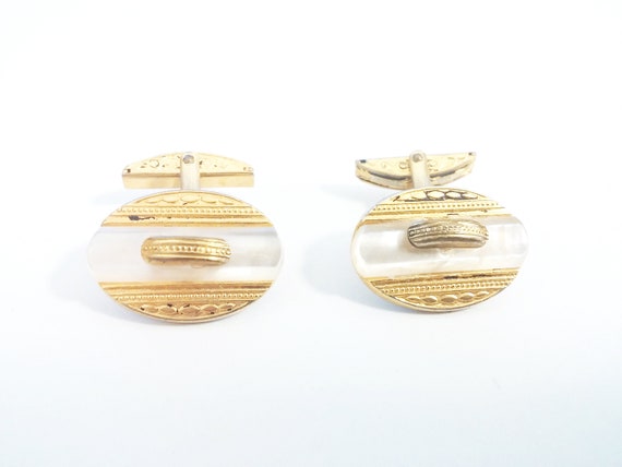 Vintage Lucite and Faux Damascene Cufflinks - Mid… - image 3