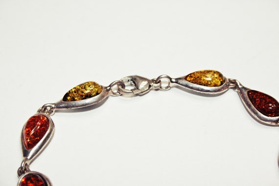 Vintage Sterling Silver and Baltic Amber Link Bra… - image 7