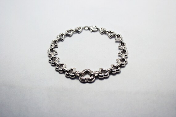 Vintage Sterling Silver Heart Shaped Chain Bracel… - image 10