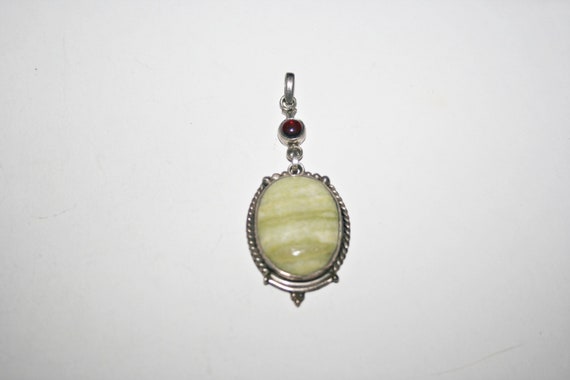 Vintage Sterling Silver Green Stone Pendant - image 7