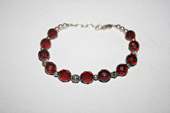 Vintage Sterling Silver Red Glass Bracelet - image 1