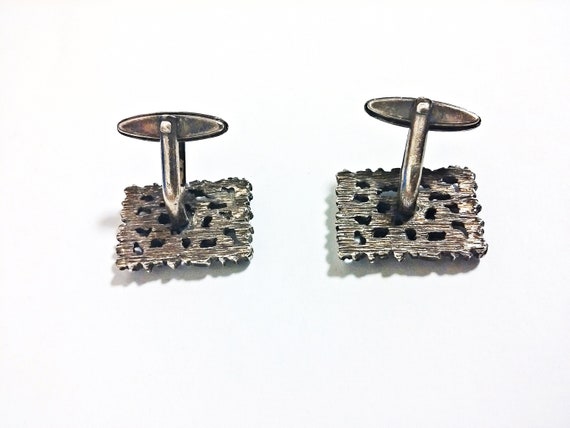 Scandinavian Brutalist Silver Tone Cuff Links - image 7