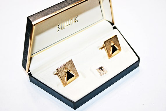 Vintage Art Deco Swank Cuff Links and Tie Tack Set - image 4