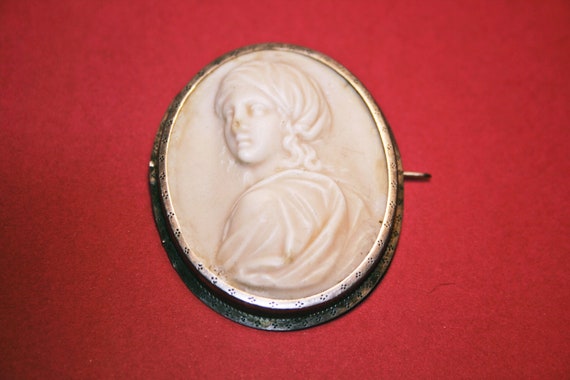 RARE 2" Antique French Dripstone Cameo Brooch of … - image 6