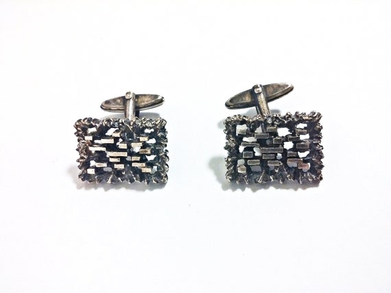 Scandinavian Brutalist Silver Tone Cuff Links - image 1