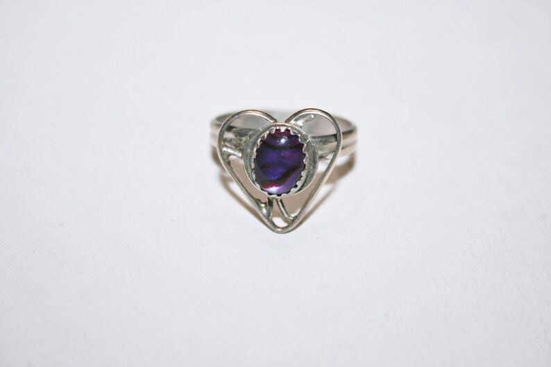 Vintage Sterling Silver Purple Abalone Shell Ring Size 7