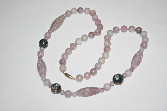 Vintage Lavender Jade and Cloisonne Necklace - image 3