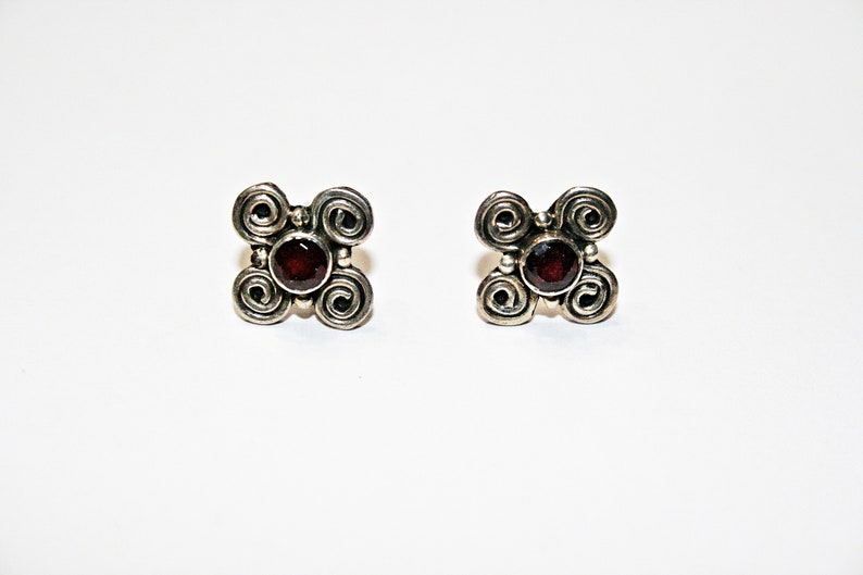 Vintage Garnet and Sterling Silver Stud Earrings