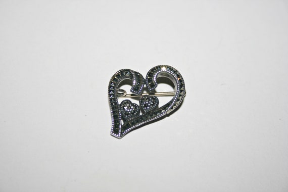 Vintage Sterling Silver Marcasite Brooch - image 4