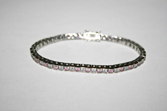 Vintage Clear and Pink Crystal Sterling Silver Te… - image 6