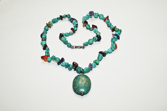 Vintage Turquoise Blue Stone Beaded Necklace - image 2
