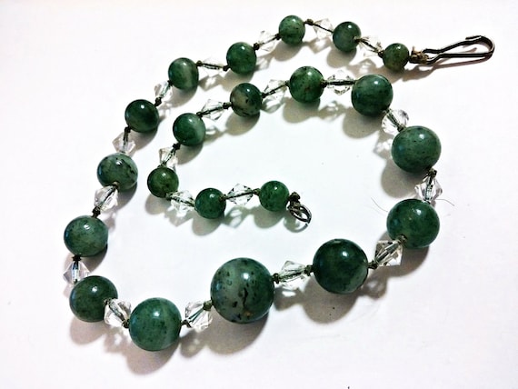 16" Antique Jade and Rock Crystal Necklace Art De… - image 1