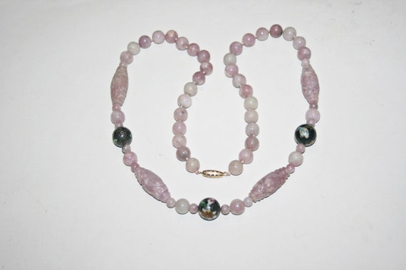 Vintage Lavender Jade and Cloisonne Necklace - image 1