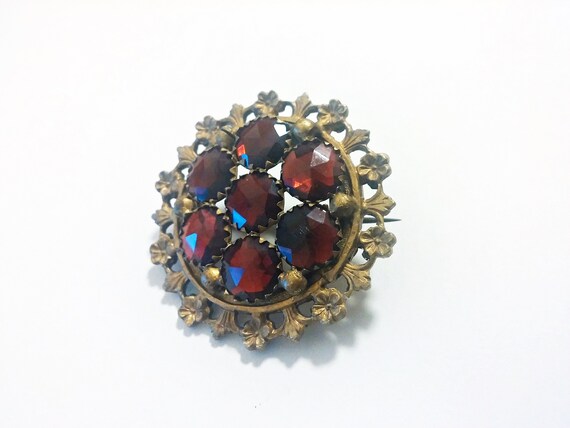 Antique Victorian Vauxhall Glass Brooch - Garnet … - image 4