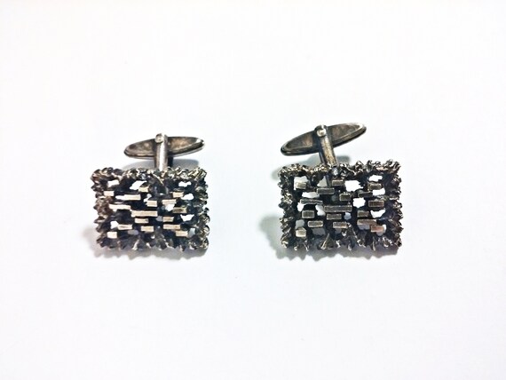 Scandinavian Brutalist Silver Tone Cuff Links - image 3