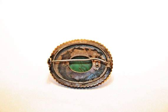 Antique Victorian 800 Silver and Malachite Brooch - image 4