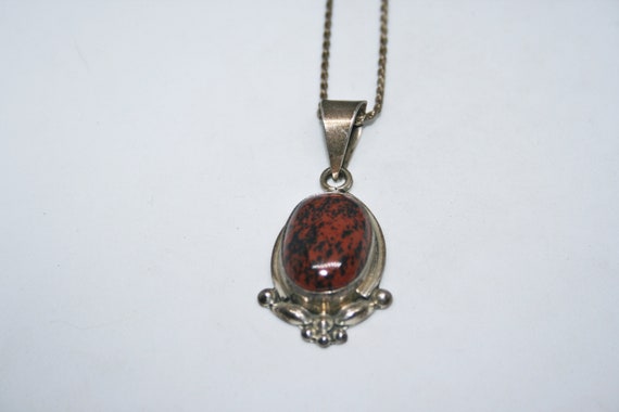 Vintage Sterling Silver and Red Stone Pendant Nec… - image 2