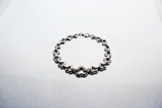Vintage Sterling Silver Heart Shaped Chain Bracel… - image 1