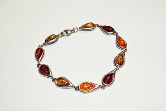 Vintage Sterling Silver and Baltic Amber Link Bra… - image 4