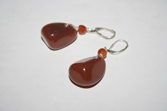 Vintage Sterling Silver Carnelian Drop Earrings - image 4