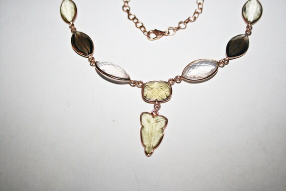 Silver Vermeil and Faceted Crystal or Glass Neckl… - image 4