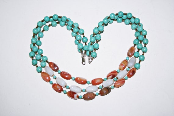 Vintage Boho Chunky Carnelian and Turquoise Blue … - image 6