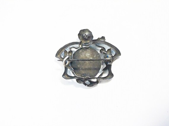 Broche Ancienne Art Nouveau En Laiton émaillé Rouge Et Noir - France, Antique - Occasion Bon état