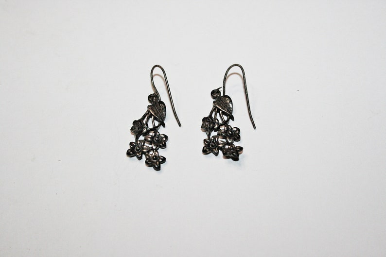 Vintage Sterling Silver Floral Drop Earrings