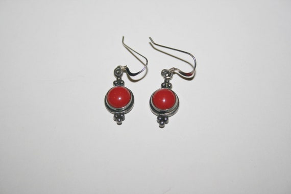 Vintage Sterling Silver Red Drop Earrings - image 5