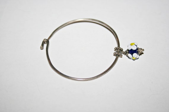 Vintage Sterling Silver Art Glass Bangle - image 4